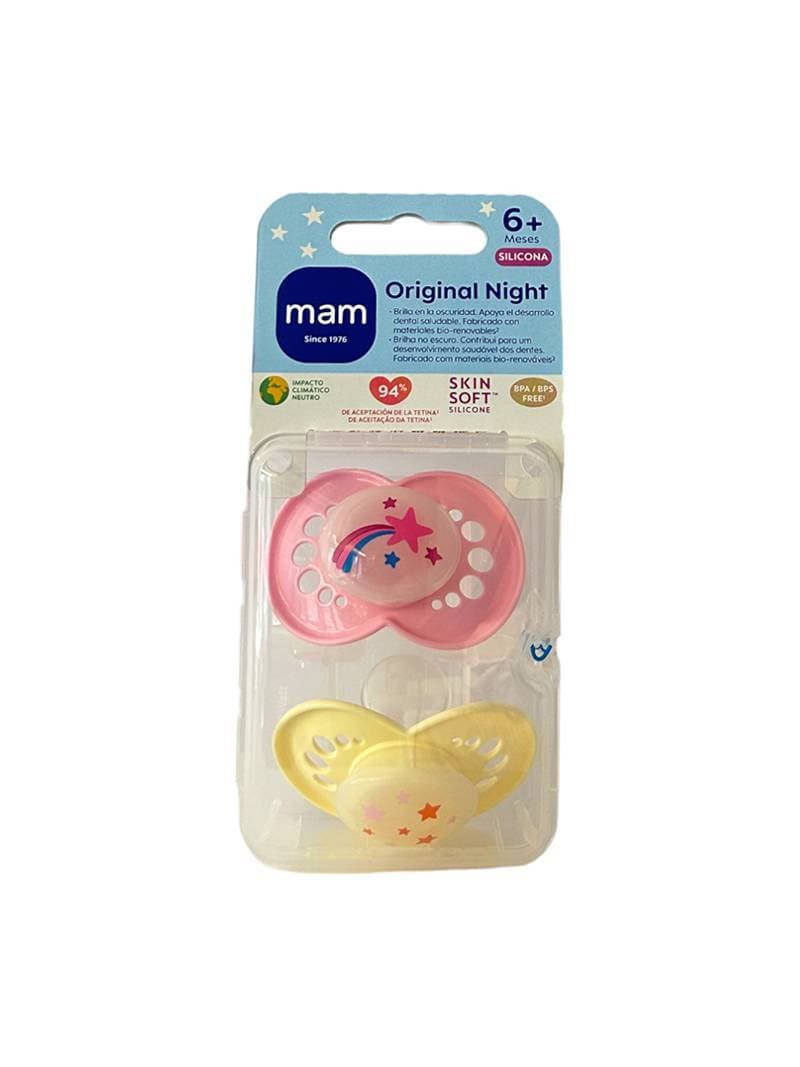Imagen de Chupete silicona fisiologico mam original night + 6 meses r pack doble