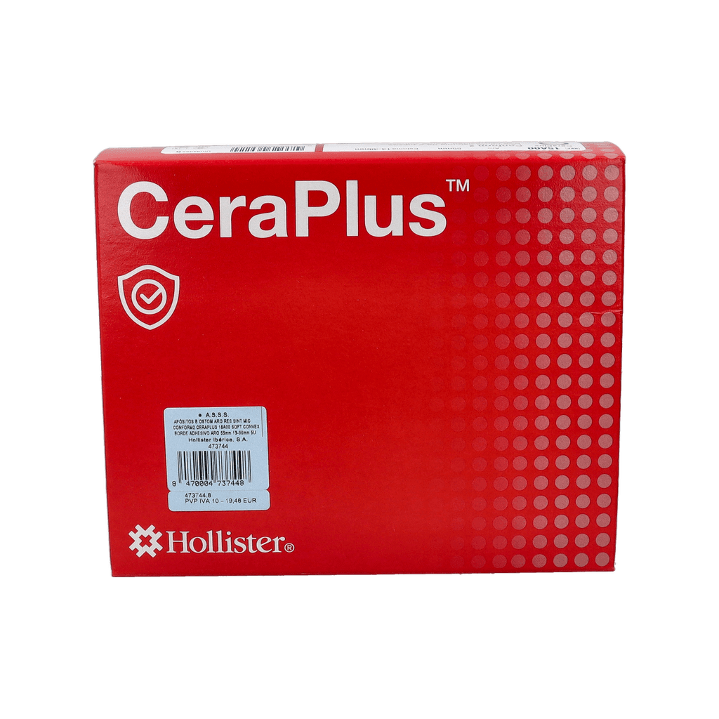 Imagen de Apositos bolsa ostomia de resina sintetica con aro y microporo conform 2 ceraplus soft convex borde adhesivo 5 unidades 13-38 mm con aro 55 mm