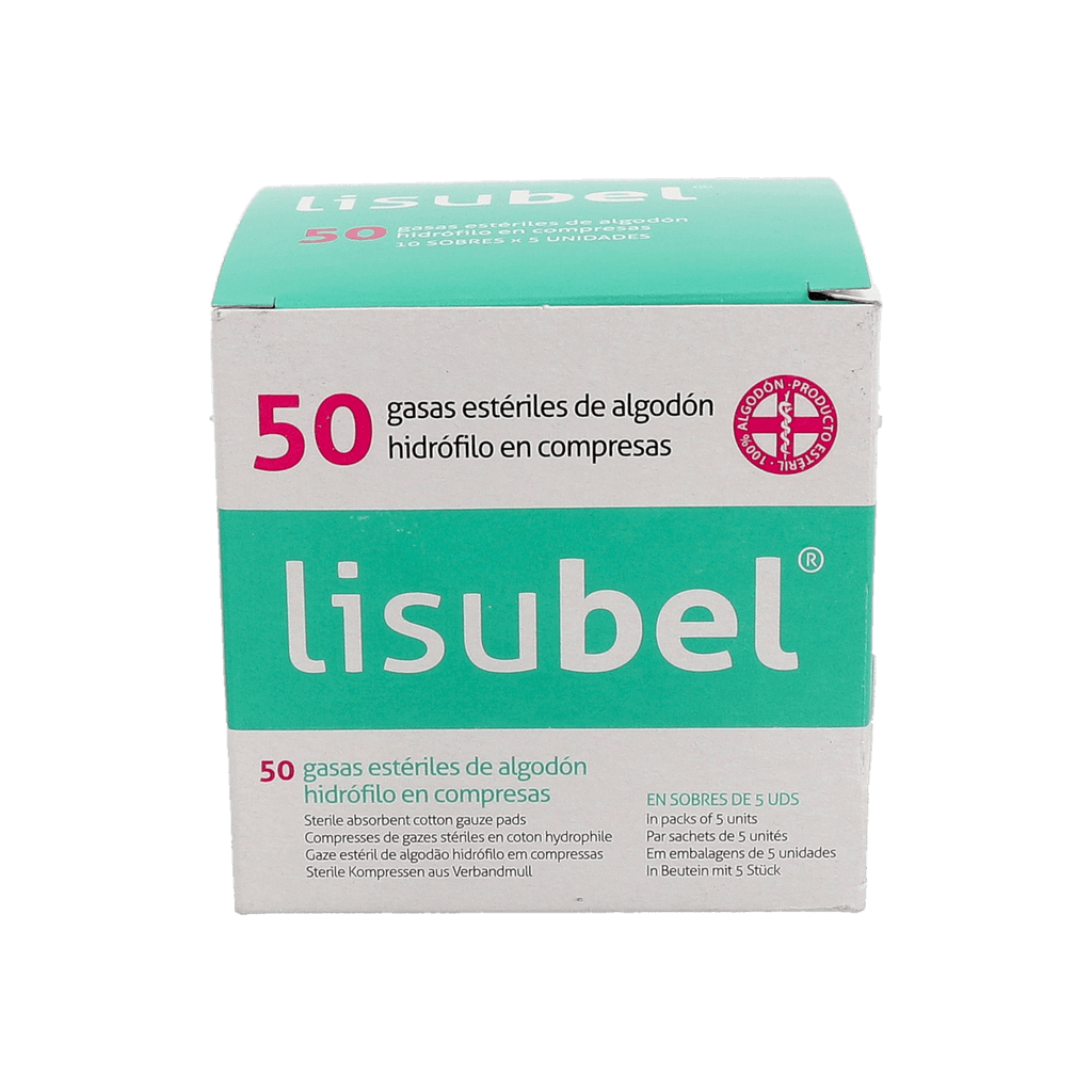 Imagen de Gasa esteril algodon hidrofilo compresas lisubel 10 sobres 5 unidades