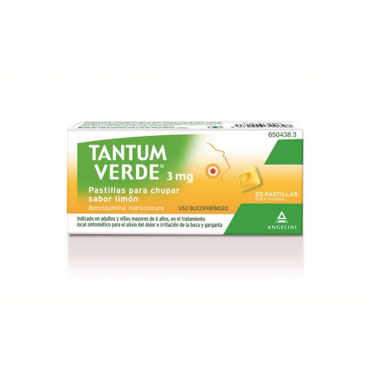 TANTUM VERDE 3 mg PASTILLAS PARA CHUPAR SABOR LIMON , 20 pastillas