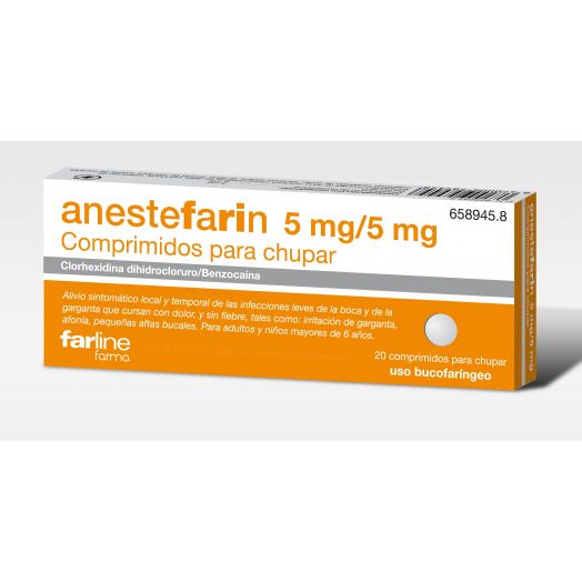 ANESTEFARIN 5 mg/5 mg COMPRIMIDOS PARA CHUPAR , 20 comprimidos