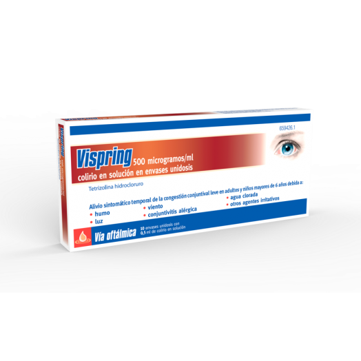 VISPRING 500 microgramos/ml COLIRIO EN SOLUCION EN ENVASE UNIDOSIS, 10 envases unidosis de 0,5 ml