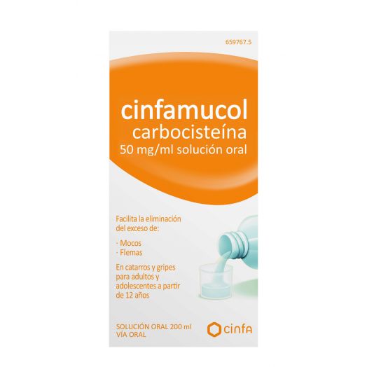 CINFAMUCOL CARBOCISTEINA 50 mg/ml SOLUCION ORAL , 1 frasco de 200 ml