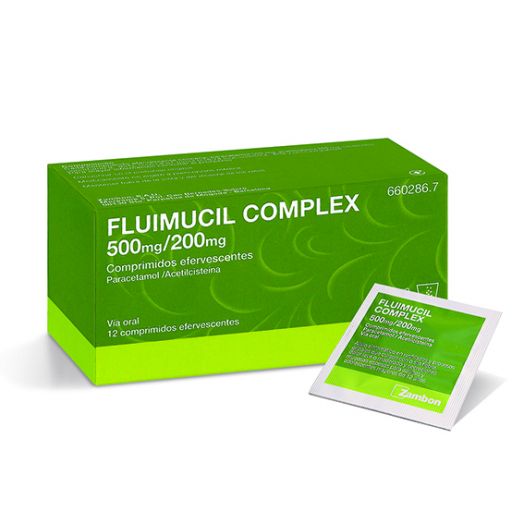 FLUIMUCIL COMPLEX 500 mg/200 mg COMPRIMIDOS EFERVESCENTES , 12 comprimidos