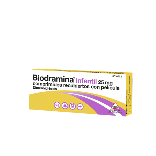BIODRAMINA INFANTIL 25 mg COMPRIMIDOS RECUBIERTOS CON PELICULA , 12 comprimidos