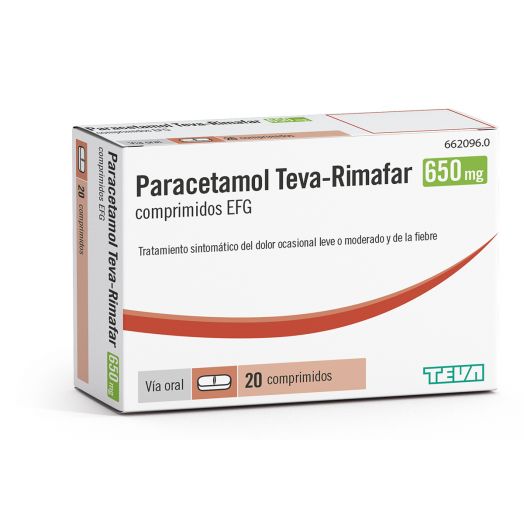 PARACETAMOL TEVA-RIMAFAR 650 MG COMPRIMIDOS EFG , 20 comprimidos
