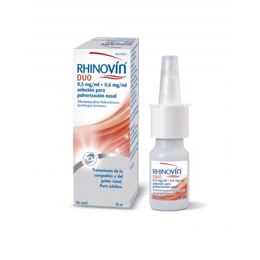 RHINOVIN DUO 0,5 mg/ml + 0.6 mg/ml SOLUCION PARA PULVERIZACION NASAL , 1 envase pulverizador de 10 ml