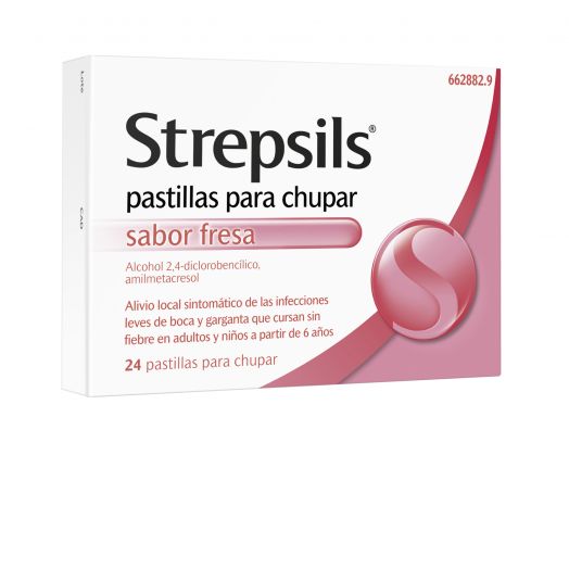 STREPSILS PASTILLAS PARA CHUPAR SABOR FRESA, 24 pastillas