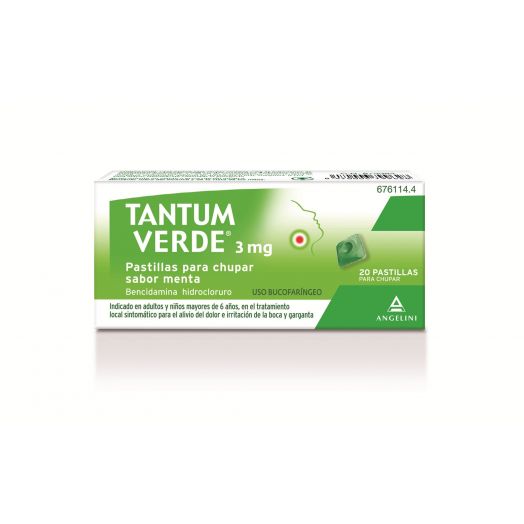 TANTUM VERDE 3 mg PASTILLAS PARA CHUPAR SABOR MENTA , 20 pastillas