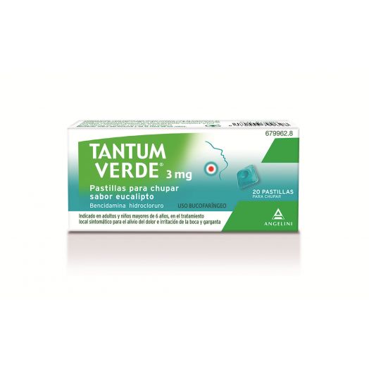 TANTUM VERDE 3 mg PASTILLAS PARA CHUPAR SABOR EUCALIPTO , 20 pastillas
