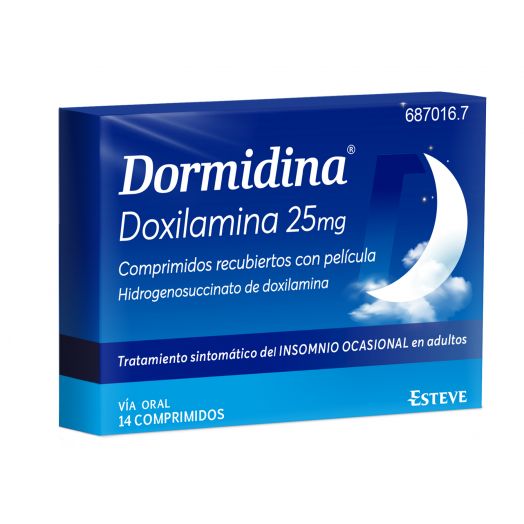 DORMIDINA DOXILAMINA 25 mg COMPRIMIDOS RECUBIERTOS CON PELICULA , 14 comprimidos