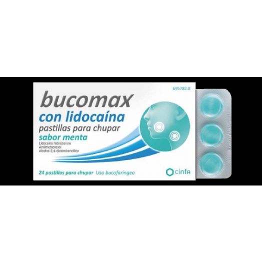 BUCOMAX CON LIDOCAINA PASTILLAS PARA CHUPAR SABOR MENTA, 24 pastillas