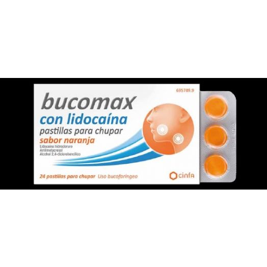 BUCOMAX CON LIDOCAINA PASTILLAS PARA CHUPAR SABOR NARANJA, 24 pastillas