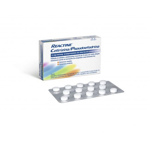 REACTINE CETIRIZINA/PSEUDOEFEDRINA 5mg/120mg COMPRIMIDOS DE LIBERACION PROLONGADA , 14 comprimidos