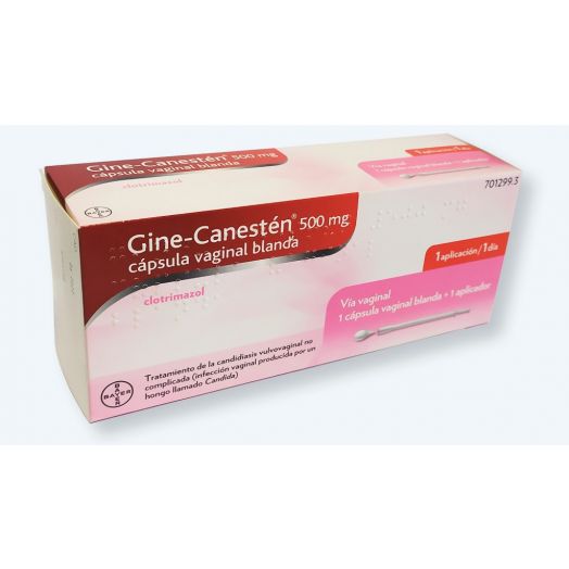GINE-CANESTEN 500 MG CAPSULA VAGINAL BLANDA , 1 capsula vaginal blanda + 1 aplicador