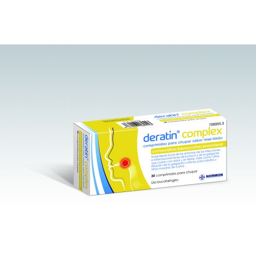 DERATIN COMPLEX COMPRIMIDOS PARA CHUPAR SABOR MIEL-LIMON , 30 comprimidos (Blister aluminio/PVC)