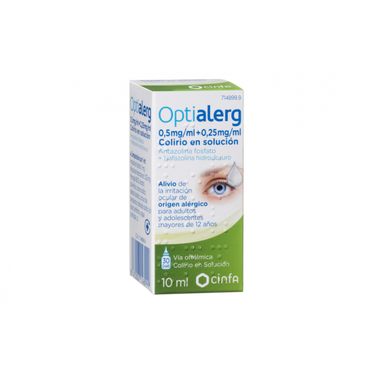 OPTIALERG 5 MG/ML + 0,25 MG/ML COLIRIO EN SOLUCION, 1 frasco de 10 ml