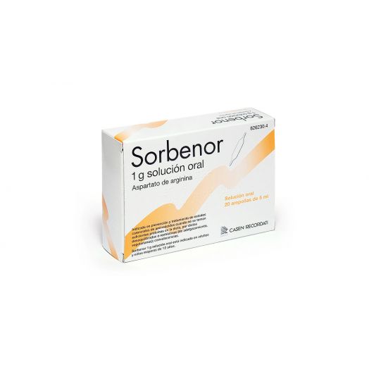 SORBENOR 1g SOLUCION ORAL , 20 ampollas bebibles de 5 ml
