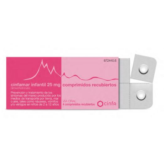 CINFAMAR INFANTIL 25 mg COMPRIMIDOS RECUBIERTOS , 4 comprimidos
