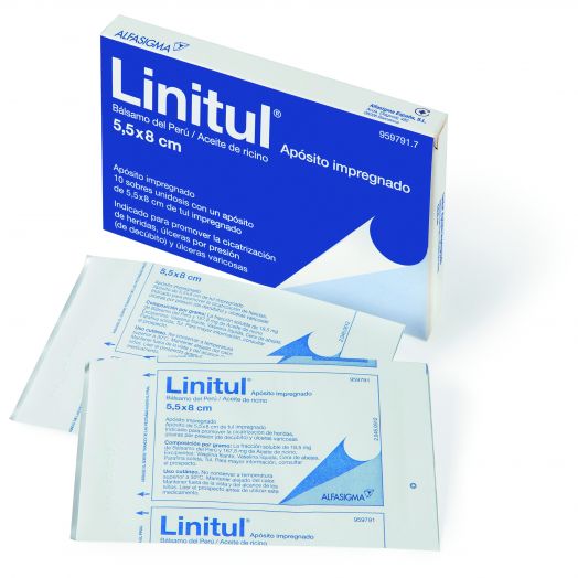 LINITUL APOSITO IMPREGNADO, 10 apósitos de 5,5 x 8 cm