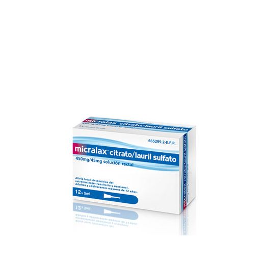 MICRALAX CITRATO/LAURIL SULFOACETATO 450 mg/45 mg solucion rectal , 4 enemas